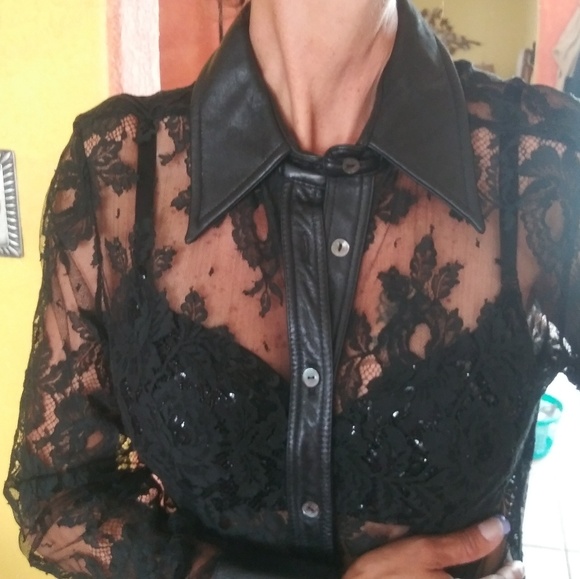 Dolce and Gavana lace and leather shirt. Small - Picture 2 of 5